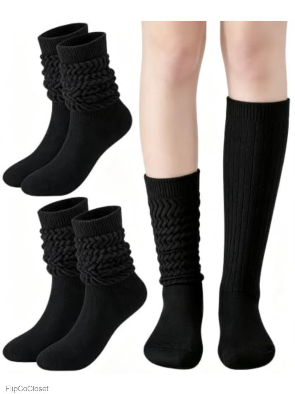 Slouchy Knee High Boot Socks Cotton Blend Scrunch Leg Warmers